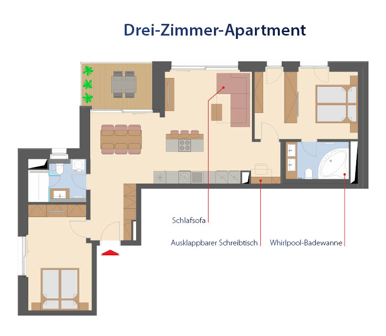 Grundriss 3-Zimmer Apartment